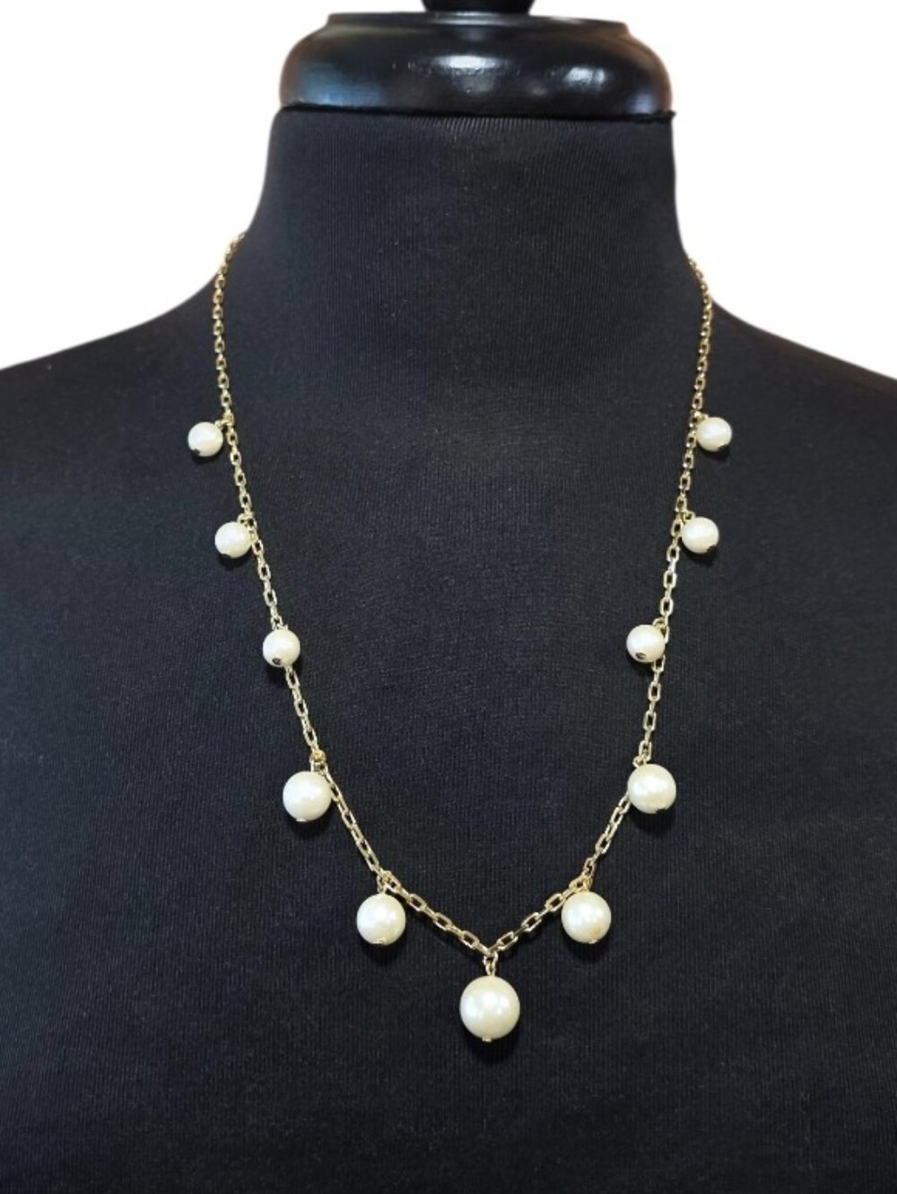 Vintage Gold Pearl Drop Necklace - White Pearls